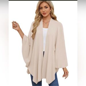 PULI Women's Elegant Shawl Wraps Soft Open Front Poncho Sweater, Ivory White NWT